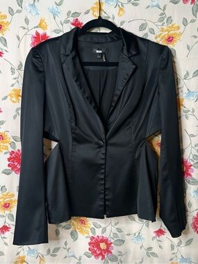 DONNA KARAN | Black Satin Single-Button Cut Out Blazer Tuxedo | Size 10